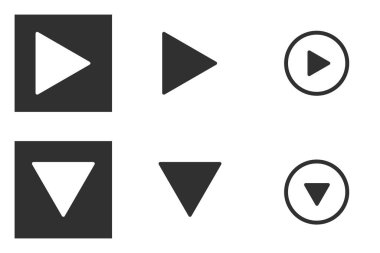 Beyaz zemin üzerinde izole edilmiş siyah vektör okları kümesi. Ok simgesi. Vektör ok simgesi. Ok at. Okların vektör koleksiyonu. Ok açık ve ok kapalı. Düğme vektör simgesini çal, Düğme dairesi logo tasarımını çal.