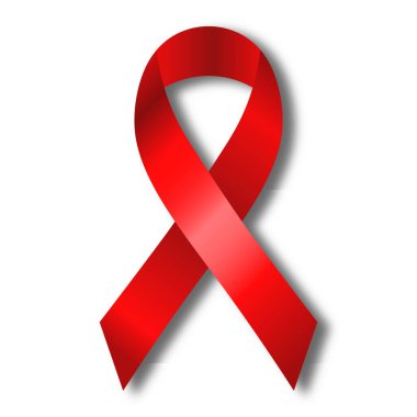 Göğüs kanseri farkındalığı kurdelesi beyaz arka planda izole edilmiş. Gradyan ağlı kırmızı kurdele, vektör illüstrasyonu