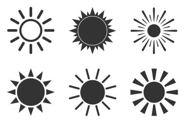 Beyaz arka planda izole edilmiş güneşin silueti. Vektör çizimi. Sıcaklık, eğlence ve yaz sembolü.
