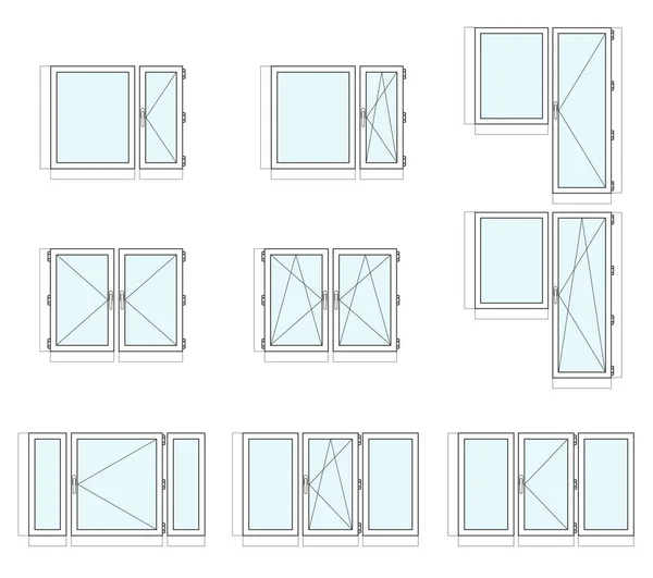 Verschiedene Kunststofffenster Isoliert Auf Weißem Hintergrund Abzeichen Für Werbung Und — Stockvektor