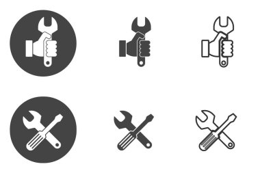 Tamir, tamir ve araba tamircisi ikonu beyaz arka planda izole edildi. İnternet ve ağ için simge.