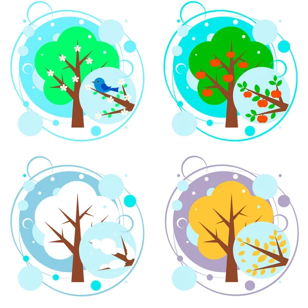 Four Seasons Primavera Verão Outono Banners Inverno Com Árvores Abstratas —  Vetores de Stock