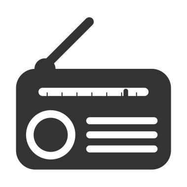 Beyaz arkaplanda radyo ikonu izole edildi. İletişim, iletişim, uyarı ve eğlence sembolü. Radyo istasyonu ve yayın.