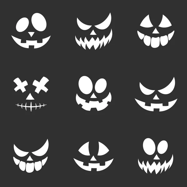 Gruselige Und Lustige Gesichter Von Halloween Kürbissen Oder Gespenstern Vektorsammlung — Stockvektor