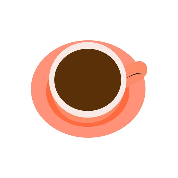 Fekete kávésbögre. Elszigetelt fehér háttér. Fekete tea rózsaszín csészében. A kilátás felülről. — Stock Vector