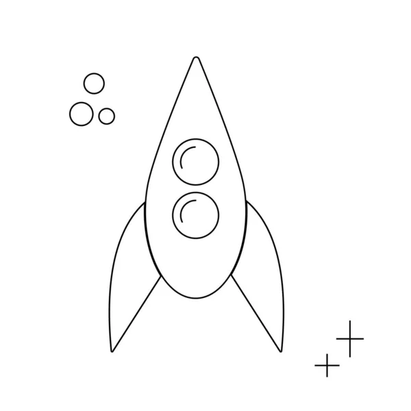 Doodle icon. Cartoon space rocket. Line vector. — Stock Vector