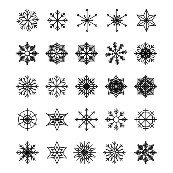 Ikone Schneeflocke, isoliert auf weißem Hintergrund. Trendige Umrisssymbole. Pack von Symbolen im Linienstil. Frohe Weihnachten. Frohes neues Jahr. Winter. Vektorillustration. — Stockvektor