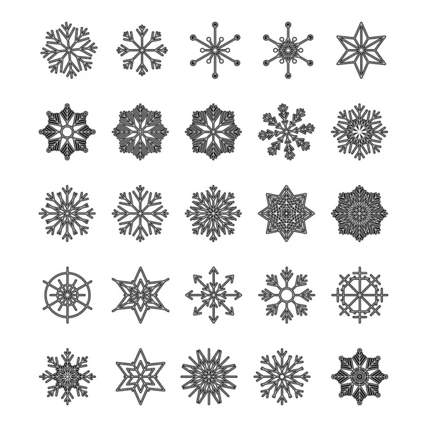 Ikone Schneeflocke, isoliert auf weißem Hintergrund. Trendige Umrisssymbole. Pack von Symbolen im Linienstil. Frohe Weihnachten. Frohes neues Jahr. Winter. Vektorillustration. — Stockvektor