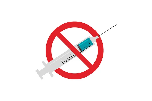 ワクチンはないアイコンは隔離された。注射器のサインなし。予防接種に対して。フラットデザイン。ベクターイラスト. — ストックベクタ