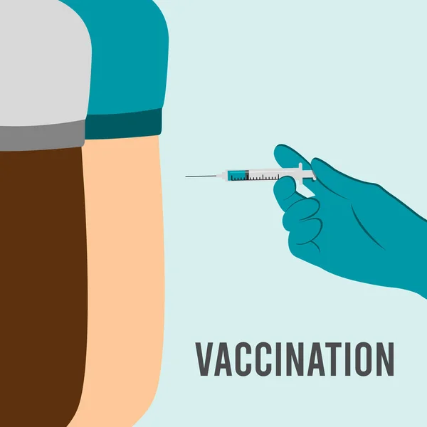 Läkaren ger en injektion i axeln, armmuskeln. Coronavirus vaccination, läkare injicera en patient. Doktorns hand bär handske när han ger en injektion. Vektorillustration. — Stock vektor