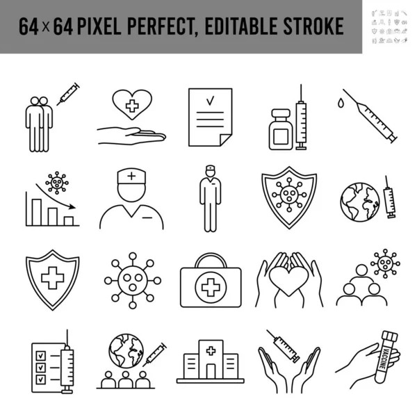 簡単なセットだ。ワクチンの開発と製造。臨床研究,抗体,研究室,免疫,治療,注射器.予防接種、コロナウイルスとの戦い。ベクターラインのアイコン。編集可能なストローク — ストックベクタ