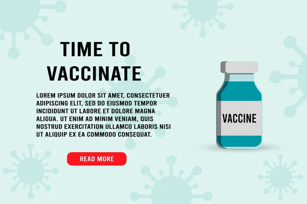 バナーを予防接種する時間。薬の錠剤だ。インフルエンザウイルスの治療のためにワクチンを接種しました。ワクチンのコンセプトデザイン、ポスター. — ストックベクタ