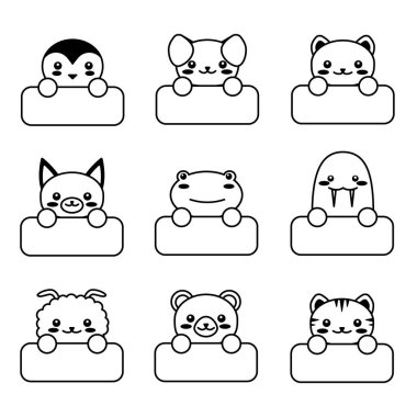 Düzenlenebilir satır, felç, yüz. El çizimi vektör çizimi karakteri. Etiketli sevimli bir hayvan. Karikatür tarzı. Komik bebek baskısı. Taslak sembol. Kawaii hayvanı. vektör illüstrasyonu.