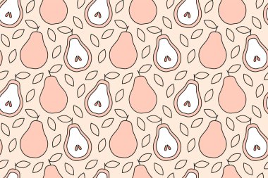 Armutlu tropik bir arka plan. Tekrarlanan meyve arka planı. Meyveli kusursuz bir desenin vektör çizimi. Modern egzotik soyut tasarım. 