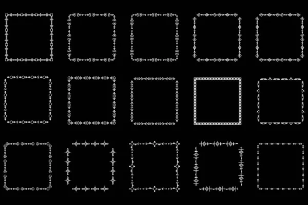 Ensemble de monogrammes et cadres carrés. Collection bordures carrées décoratives. Une gribouille abstraite. Doodle éléments de conception de logo. Modèles d'étiquettes, autocollants, cartes. Illustration vectorielle. — Image vectorielle