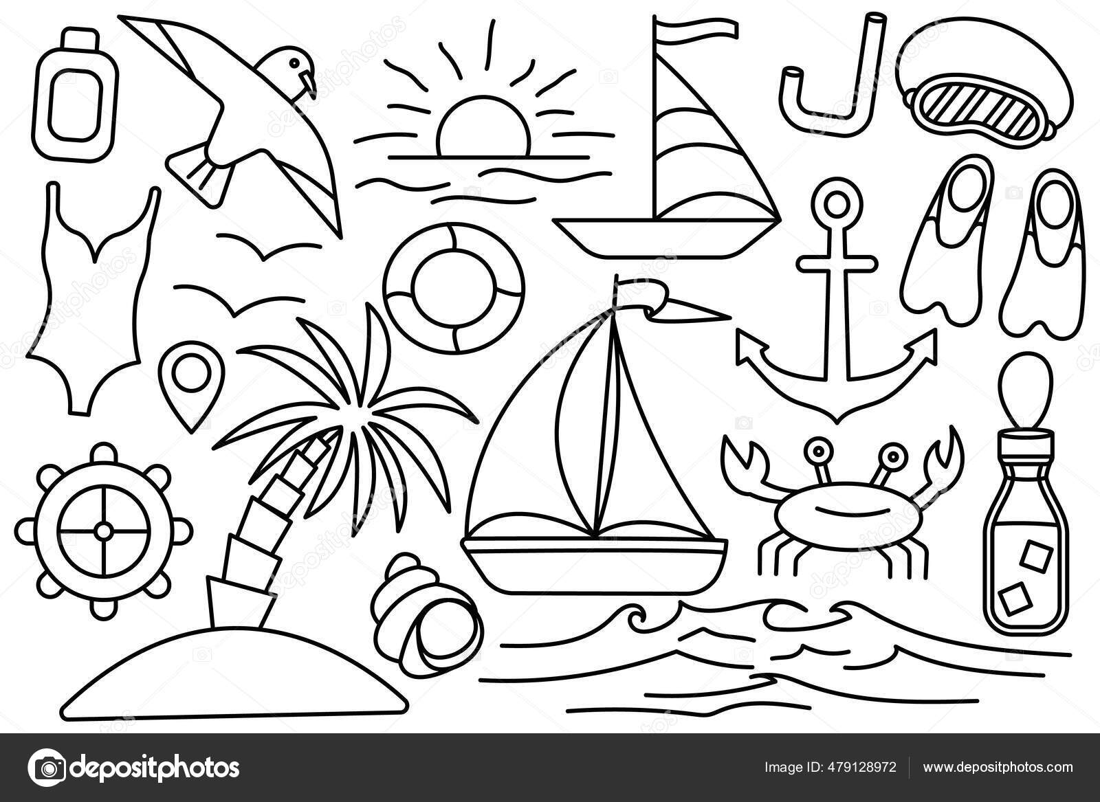 Summer Vacation Sea Beach Stuff Collection Things Vacation Vector
