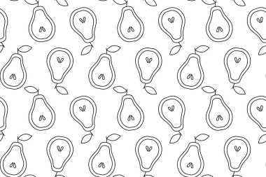 Armutlu tropik bir arka plan. Tekrarlanan meyve arka planı. Meyveli kusursuz bir desenin vektör çizimi. Modern egzotik soyut tasarım. 