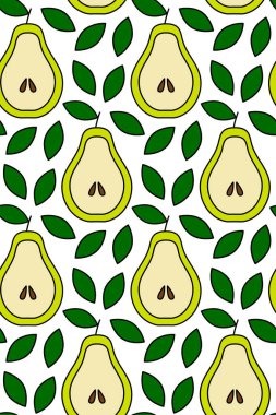 Armutlu tropik bir arka plan. Tekrarlanan meyve arka planı. Meyveli kusursuz bir desenin vektör çizimi. Modern egzotik soyut tasarım. 