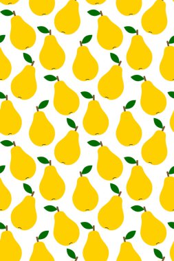 Armutlu tropik bir arka plan. Tekrarlanan meyve arka planı. Meyveli kusursuz bir desenin vektör çizimi. Modern egzotik soyut tasarım. 