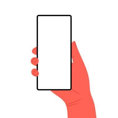 İnsan elleri yatay olarak cep telefonunu boş ekranla tutar. Boş ekranlı el ele tutuşan telefonlar taklit edilir. Düz vektör illüstrasyonuName