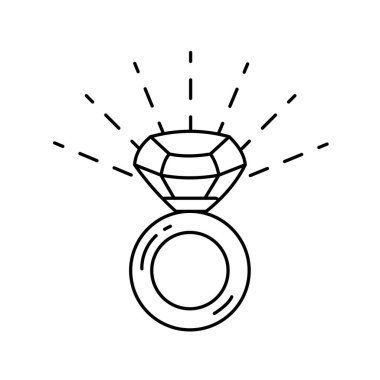 Değerli bir taşla parlayan bir yüzük. Nişan, düğün, hediye. İnce çizgi. Düzenlenebilir barkod simgesi. Vektör illüstrasyonu