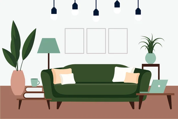 Stylish Apartment Interiors Scandinavian Style Modern Decor Cozy Furnished Living — Stock Vector