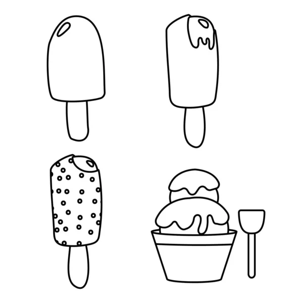 Juego Helados Vaso Con Una Cuchara Palo Una Aspersión Cremoso — Archivo Imágenes Vectoriales