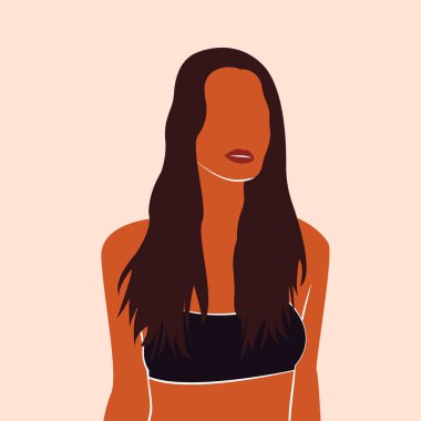 Kızların soyut minimal portresi. Kadın portreleri. Güzellik logosu. Kadın kavramı. Kadınsı güç, yüzü olmayan soyut bir figür. Uluslararası Kadınlar Günü için Vektör illüstrasyonu