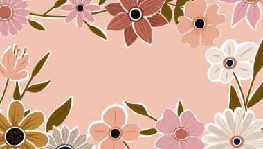 Soyut sanat arka plan vektörü. Moda bitkileri çerçevesi. Arkaplan rengi çiçekler, dekoratif güzel bahçeler. Yaz indirimi afişi için bitki yaprakları ve çiçek desenli tasarım