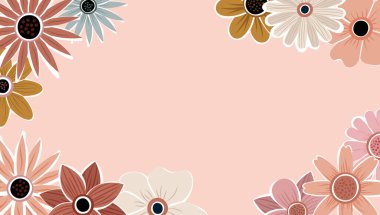 Soyut sanat arka plan vektörü. Moda bitkileri çerçevesi. Arkaplan rengi çiçekler, dekoratif güzel bahçeler. Yaz indirimi afişi için bitki yaprakları ve çiçek desenli tasarım