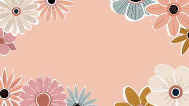 Soyut sanat arka plan vektörü. Moda bitkileri çerçevesi. Arkaplan rengi çiçekler, dekoratif güzel bahçeler. Yaz indirimi afişi için bitki yaprakları ve çiçek desenli tasarım