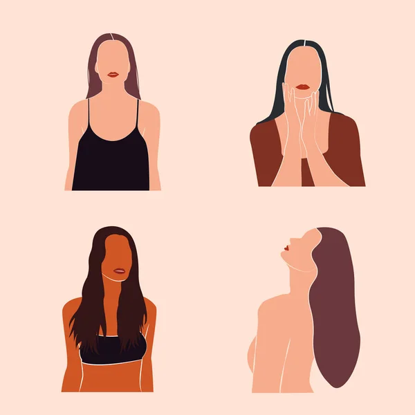 Abstraktní Minimální Portrét Dívek Ženské Portréty Logo Krásy Pojem Ženy — Stockový vektor