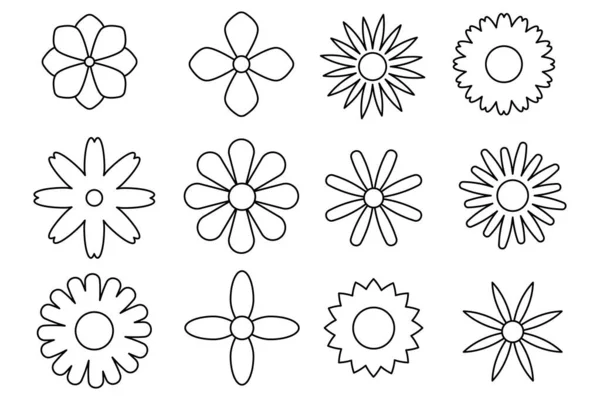 Conjunto Ícones Linha Flores Coleção Flores Minimalistas Ilustração Desenhada Mão — Vetor de Stock