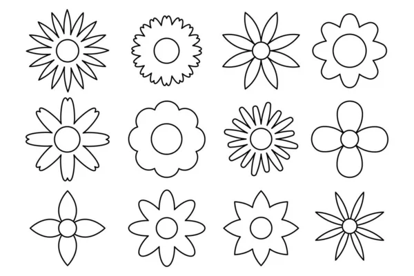 Ensemble Icône Ligne Fleur Collection Fleurs Minimalistes Illustration Vectorielle Dessinée — Image vectorielle