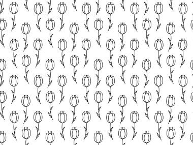 Çiçeklerin ve bitkilerin kusursuz yinelenen deseni. Süslü, güzel kır çiçekleri bahçesi. Tasarım için bitki yaprakları ve çiçek desenleri. Soyut minimalist modern duvar kağıdı. Vektör arkaplanı.