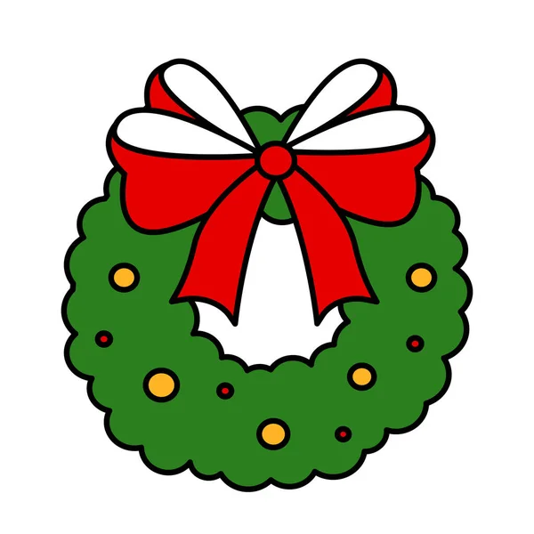 Grinalda Verde Natal Com Arco Vermelho Bolas Elemento Para Celebração —  Vetores de Stock