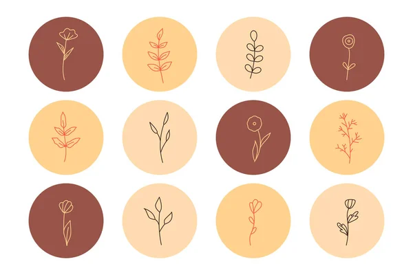 Plantes Fleurs Avec Des Feuilles Dans Style Simple Minimaliste Logo — Image vectorielle