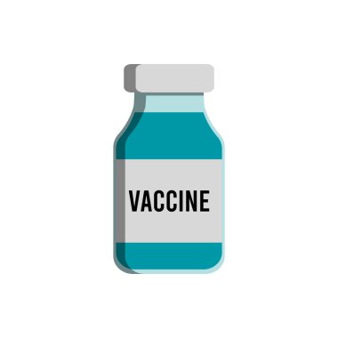 Aşı şişesi. Coronavirus aşısı. Tıbbi aşı ikonu. Virüs hastalığı aşısı. Vektör çizimi. İzole edilmiş