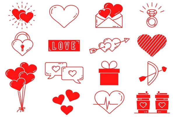 Een set aanpasbare vectorelementen. Valentijnsdag collectie met bewerkbare slag. Vector leuke illustraties. Een liefdesbrief. Geïsoleerde pictogrammen op een witte achtergrond. — Stockvector