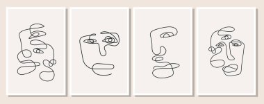 Minimalist zarif bir tarzda çizilmiş bir adam posteri. Kadın ve erkeğin soyut yüzü. Bir grup insan silueti. Arkaplan tasarımının vektör illüstrasyonu