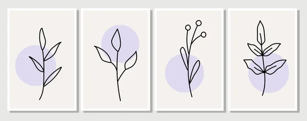 Eléments Abstraits Éléments Floraux Simples Minimalistes Feuilles Fleurs Collection Affiches — Image vectorielle