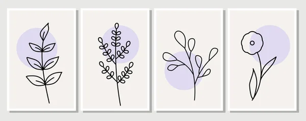 Eléments Abstraits Éléments Floraux Simples Minimalistes Feuilles Fleurs Collection Affiches — Image vectorielle