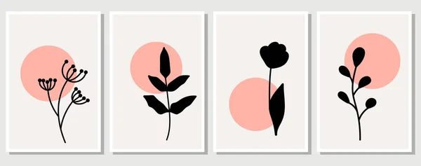 Abstrakte Elemente Minimalistische Einfache Florale Elemente Blätter Und Blüten Sammlung — Stockvektor