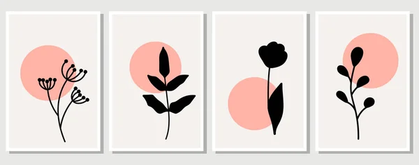 Soyut elementler, minimalist basit çiçek elementleri. Yapraklar ve çiçekler. Pastel renklerde sanat posterleri koleksiyonu. Sosyal ağlar, kartpostallar, baskılar için tasarım. Özet, satır, karalama biçimi