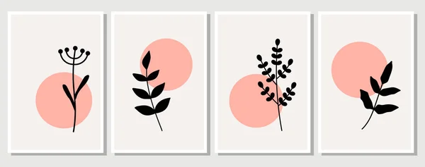 Absztrakt Elemek Minimalista Egyszerű Virágos Elemek Levelek Virágok Művészeti Plakátok — Stock Vector