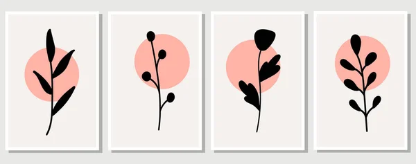 Abstrakte Elemente Minimalistische Einfache Florale Elemente Blätter Und Blüten Sammlung — Stockvektor