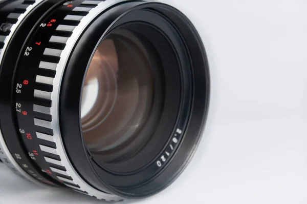 Close Vintage Camera Lens Witte Achtergrond — Stockfoto