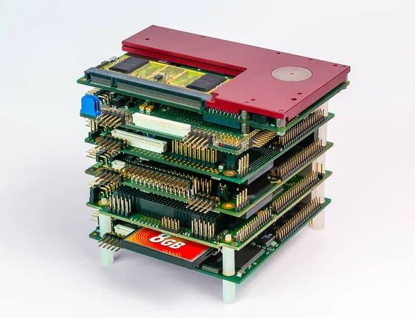 Pc104 Stapel Robuster Embedded Computer Boards Auf Weißem Hintergrund — Stockfoto