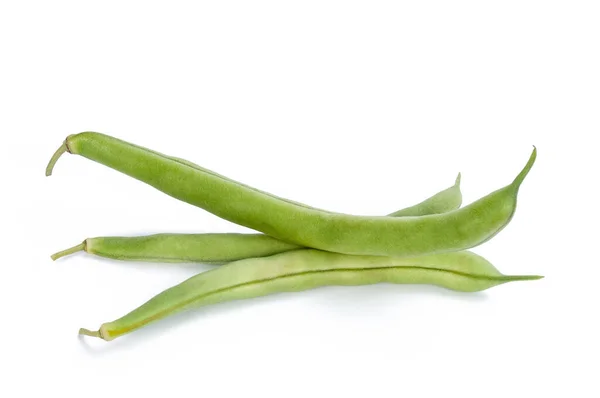 Verse Rijpe Groene Bonen Peulen Geïsoleerd Witte Achtergrond — Stockfoto