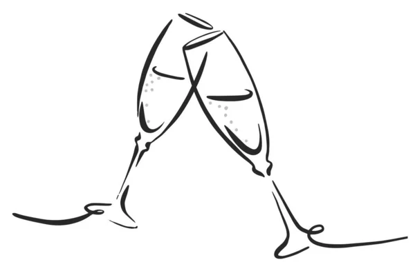 Champagne Salud Bosquejo Dibujado Mano Estilo Grabado Vector Ilustración Línea — Vector de stock